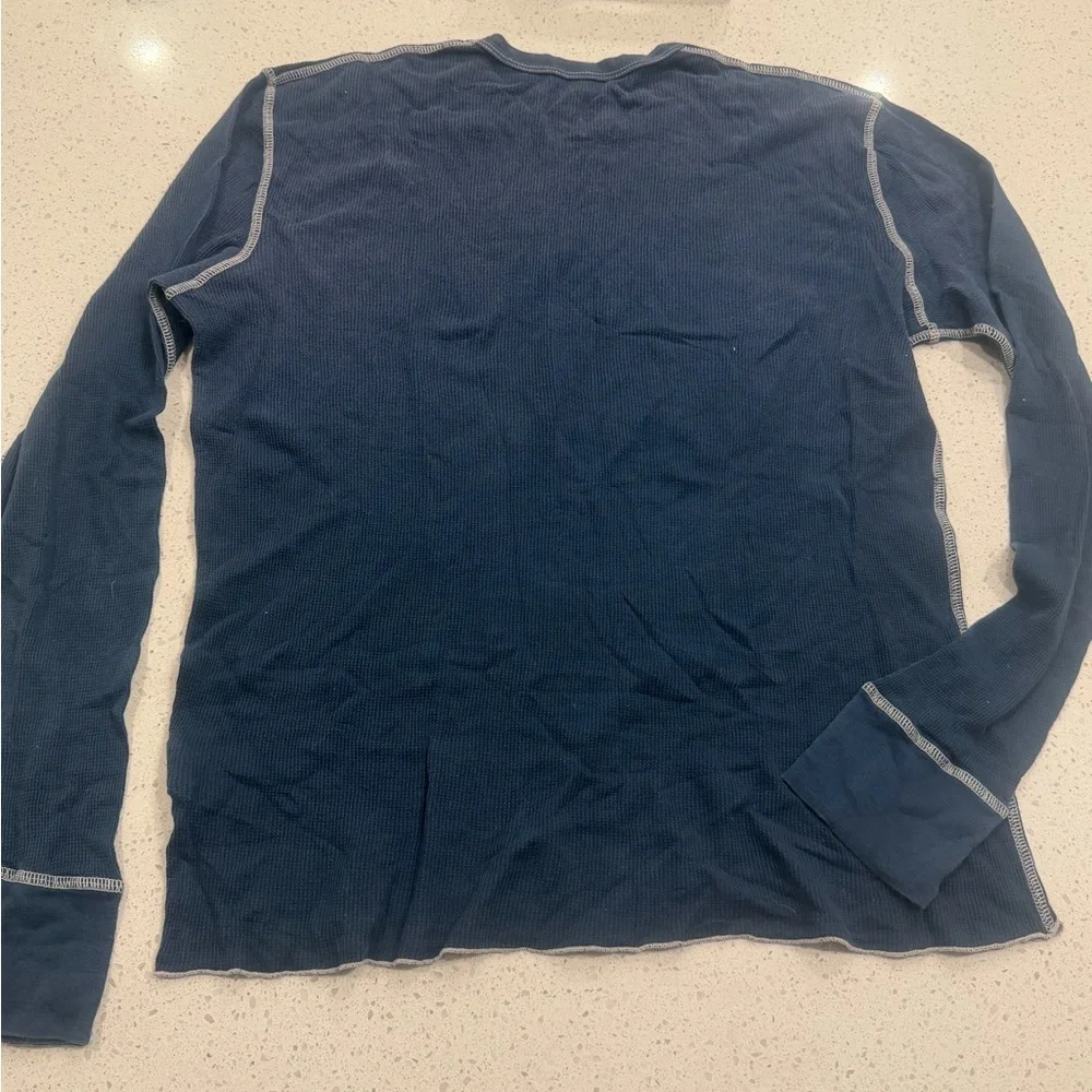 True Religion Thermal Waffle Knit Long Sleeve Y2K Logo Shirt Blue Mens XXXL